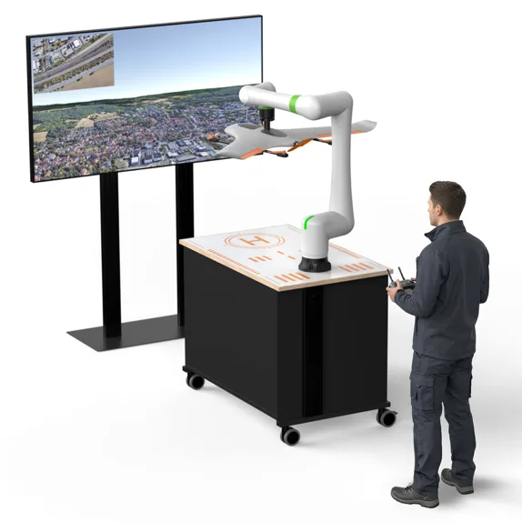 Drone on a robot arm